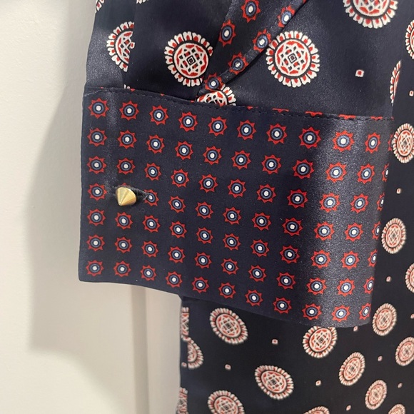 Banana Republic Navy Silk Dress with Geometric Red & White Pattern. - Picture 5 of 13